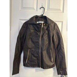 Kenneth Cole Reaction Womens  Moto Jacket Size S Dark Brown Faux Leather‎ Zipper